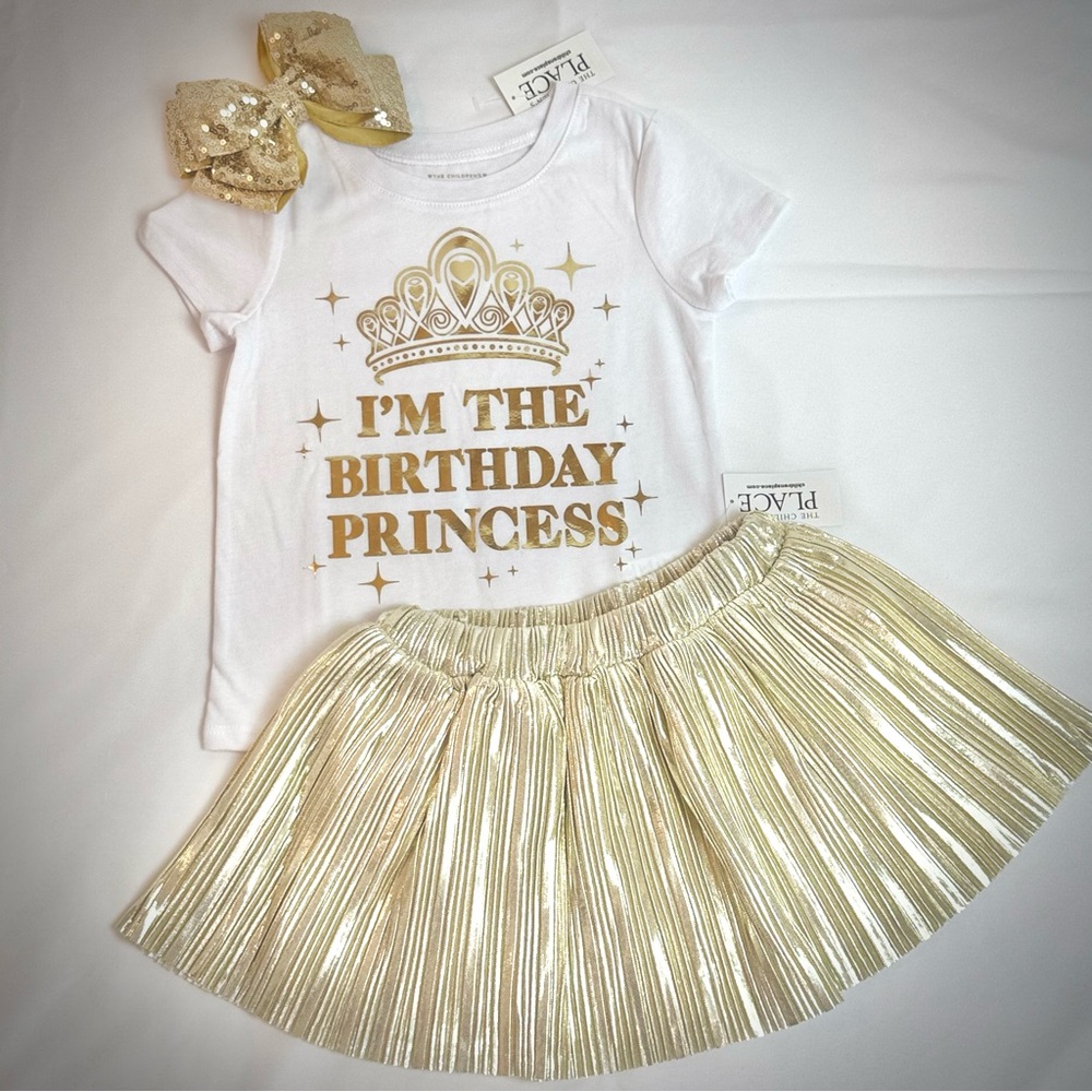Toddler Girls Gold Princess Birthday Outfit Size 2T